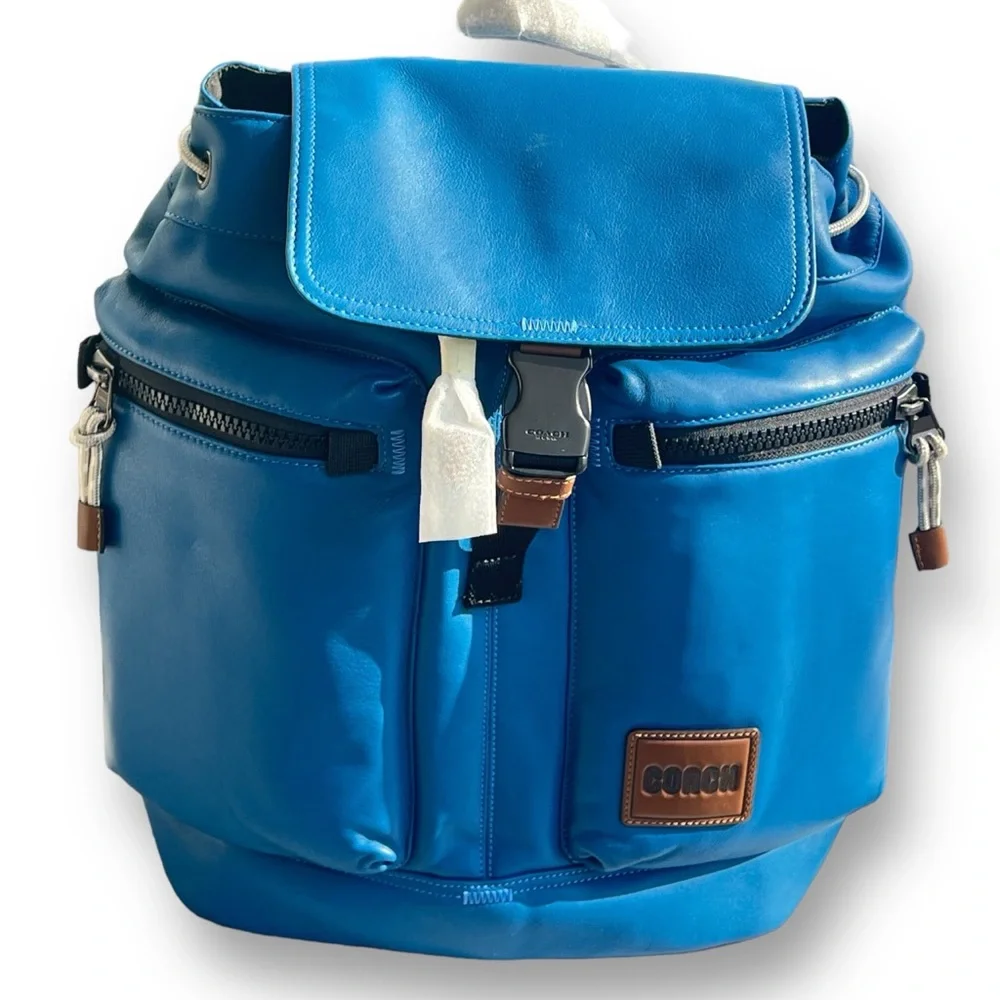 COACH Leather Laptop Backpack with Drawstring Speed-clip Closure Unisex
